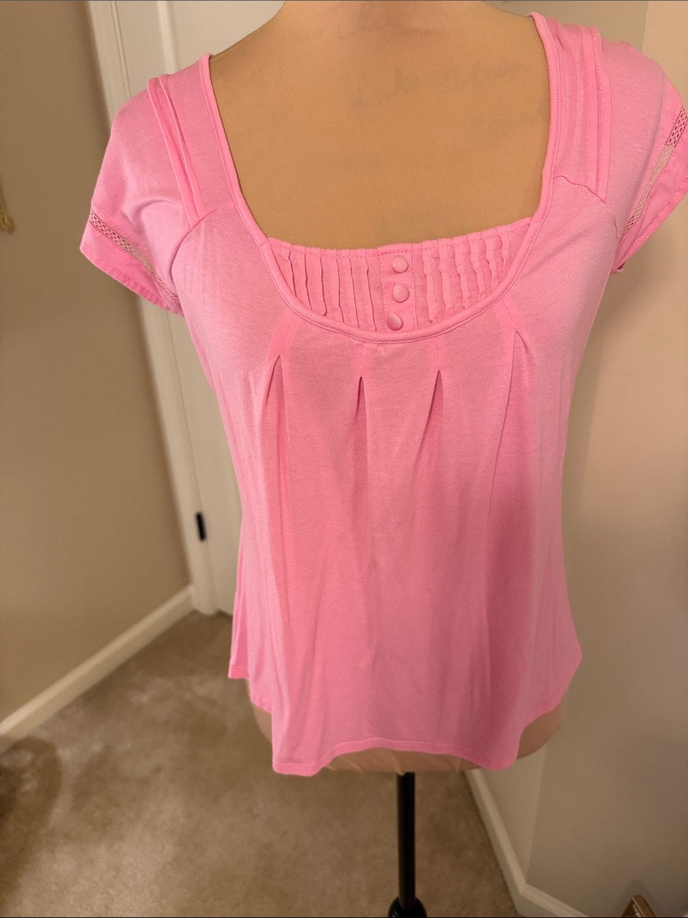 Pink Scoop Neck Short Sleeve Women's Top